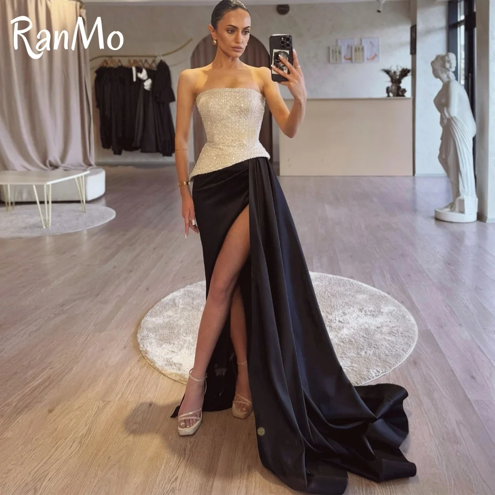

Ranmo 2025 Elegant Shinny Mermaid Evening Dresses Side Fork Floor-Length Sleeveless Mermaid Prom Gown Customized Party Dresses