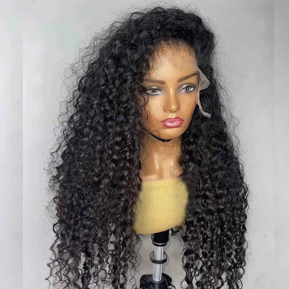 

MXWIG Synthetic Hair Kinky Curly Black Glueless Lace Front Wig For Black Women Preplucked 26 " Long Daily Fiber Cosplay