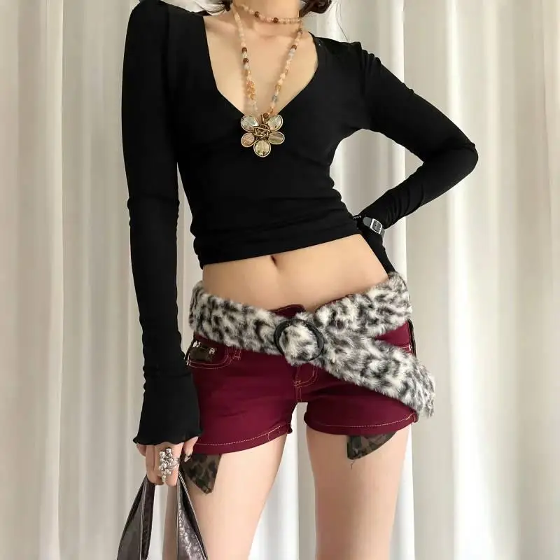 

Пояс из искусственного меха с леопардовым принтом, сексуальный стильный женский осенне-зимний субкультурный пушистый пояс, аксессуары в стиле ретро, уличный стиль, декоративный пояс