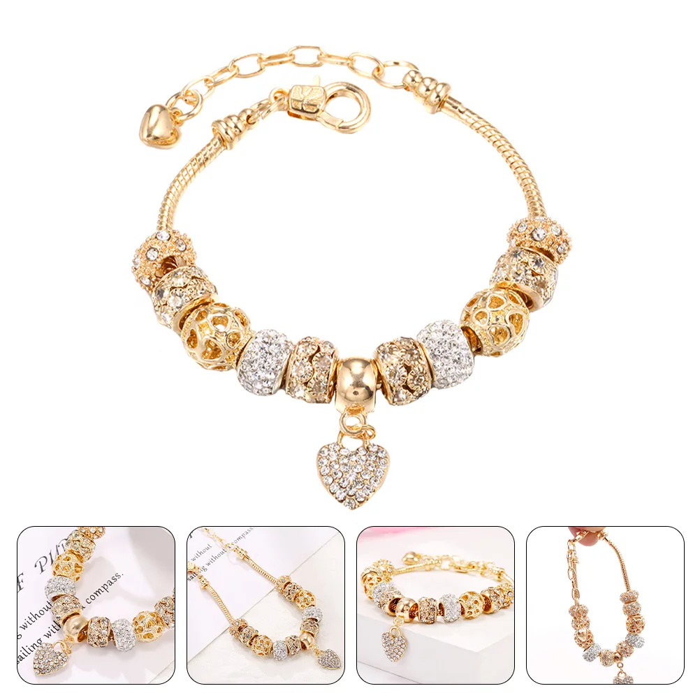 

Heart Shaped Pendant Bracelet Rhinestone Jewelry Women Punk Golden Skin Friendly Durable Hand Chain Wrist Accessories