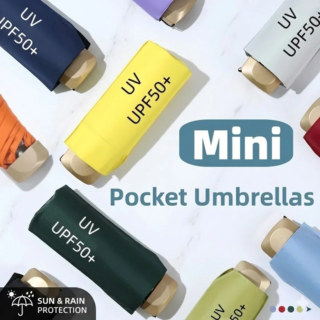 Mini Guarda-Chuva de Bolso Dobrável Automático para Viagem, Proteção UV, Sombrinha de Vinil, Guarda-Chuva Cápsula