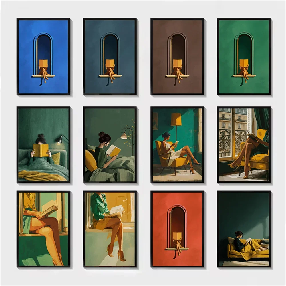 Canvas Painting Cuadros Decorativos Coloridos Con Estampados De Mujeres Para Biblioteca, Lienzos Para Rincón De Lectura, Deco