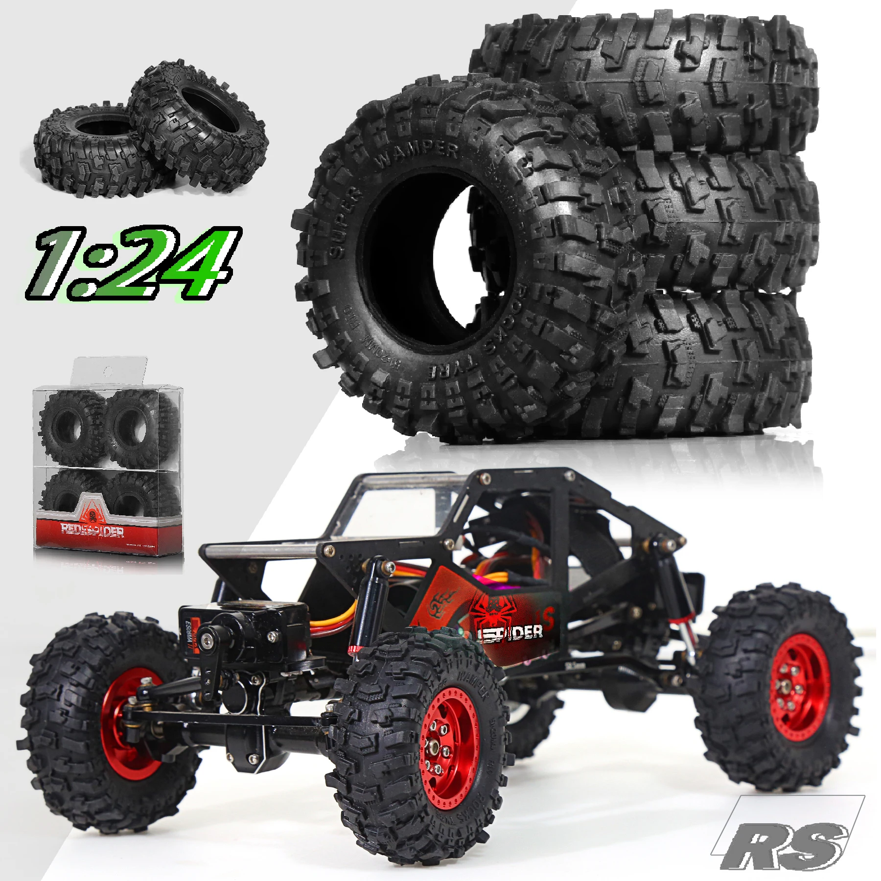 RED SPIDER 1.0 Reifen 50 * 20mm 1.0 Mud Slingers Reifen Super Weiche Klebrige 1.0 Crawler-Reifen für RC 1/18 TRX4M 1/24 SCX24 FCX24 Upg