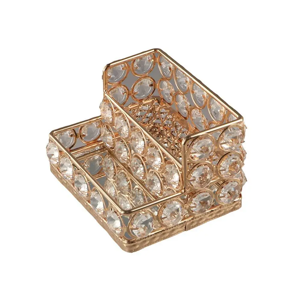 

Double-layer Business Card Holder Silver/Gold Metal Frame Shiny Round Crystal Business Card Display Stand Sturdy Anti-slip