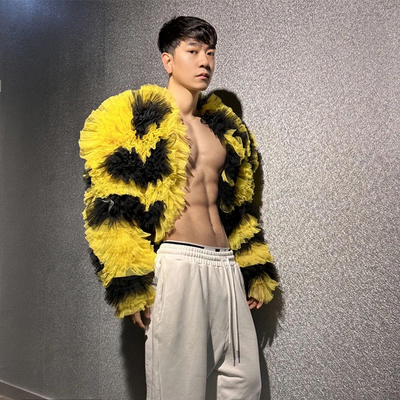 Men Multi Color Fur Fluffy Long Coat Women Singer Short Cloak Nightclub Party Gogo Dancer Costume Stage Festival Outfit XS6234