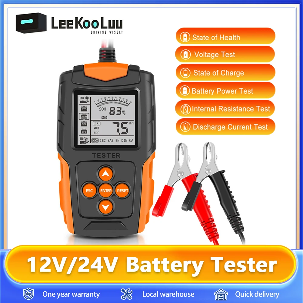 DM 12V 24V Car Battery Tester LCD Orange Analyzer Charger Diagnostic Tool Gel AGM WET CA SLA Batterie CCA IR SOH Measurement