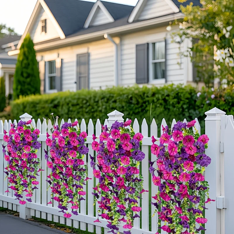 2 enredaderas colgantes de gloria de la mañana artificiales resistentes a los rayos UV: flores realistas al aire libre para decoración de jardín, bodas, oficinas