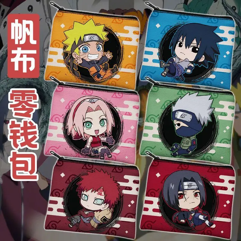 Naruto Sasuke Sakura Kakashi Gaara Itachi Anime Cosplay Canvas Zipper Coin Purse Card Wallet