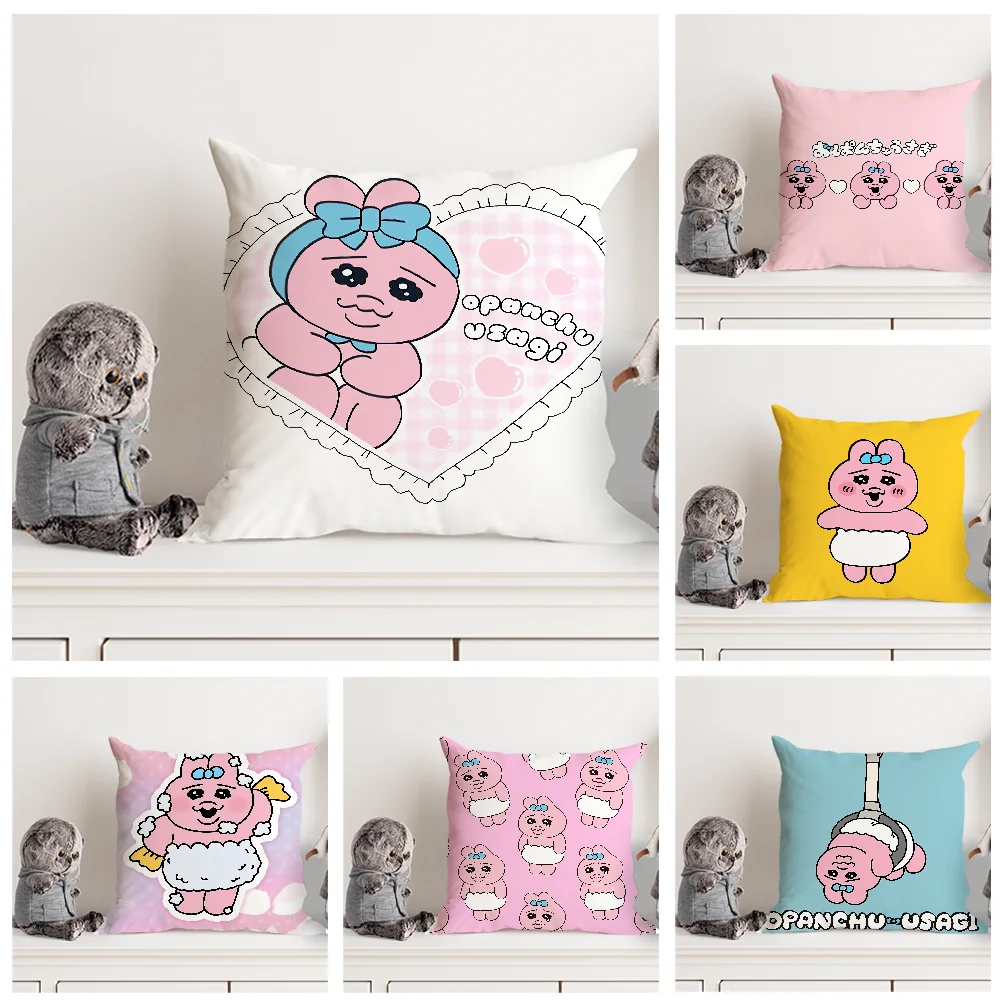 Kawaii O-Opanchu Usagi Pillow Case Double Sided Printed Cushion Cover Soft Short Plush Sofa Decorative Home Decoration