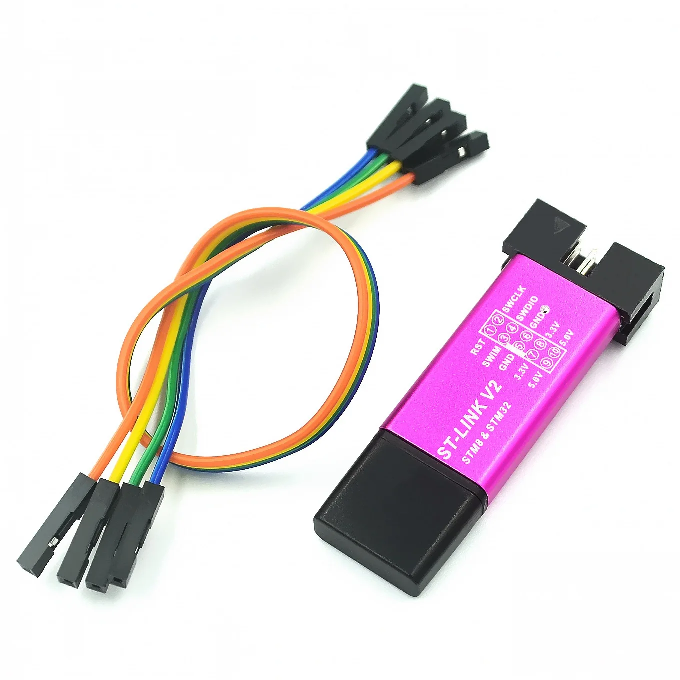 ST Link V2 Mini STM8 STM32 Simulator Download Programmer Programming with Cover DuPont Cable (Random Color)-Elect