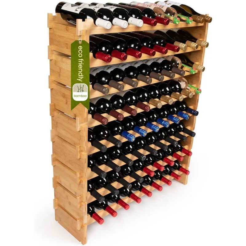 

72 Bottle Stackable Modular Wine Rack Wine Storage Rack Solid Bamboo Wine Holder Display Shelves, Wobble-Free (Eight-T