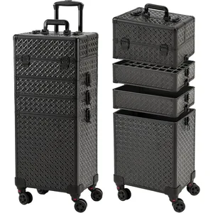 Portable Rolling Nail Case with Wheels, Multi-Layer Cosmetic Organizer for Professionals & Travel
