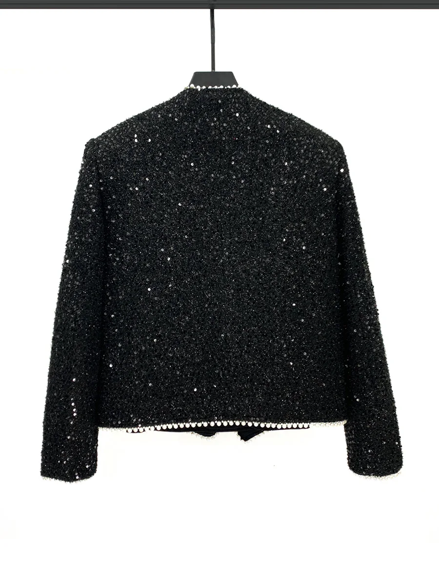 Autumn New Design Sense Sequin Round Neck Short Jacket Stylish Men Korean Version Ins Trend Loose Pearl Jacket
