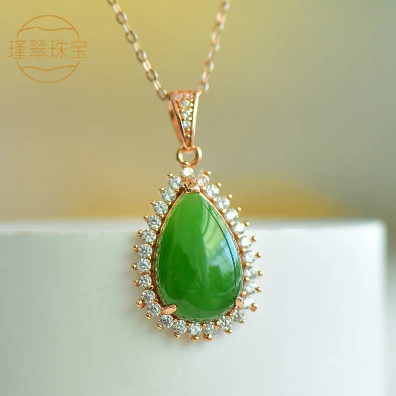 S925 Silver Inlaid With Hetian Jade Drop Pendant, Versatile Handmade Traditional Style Women'S New Jade Pendant