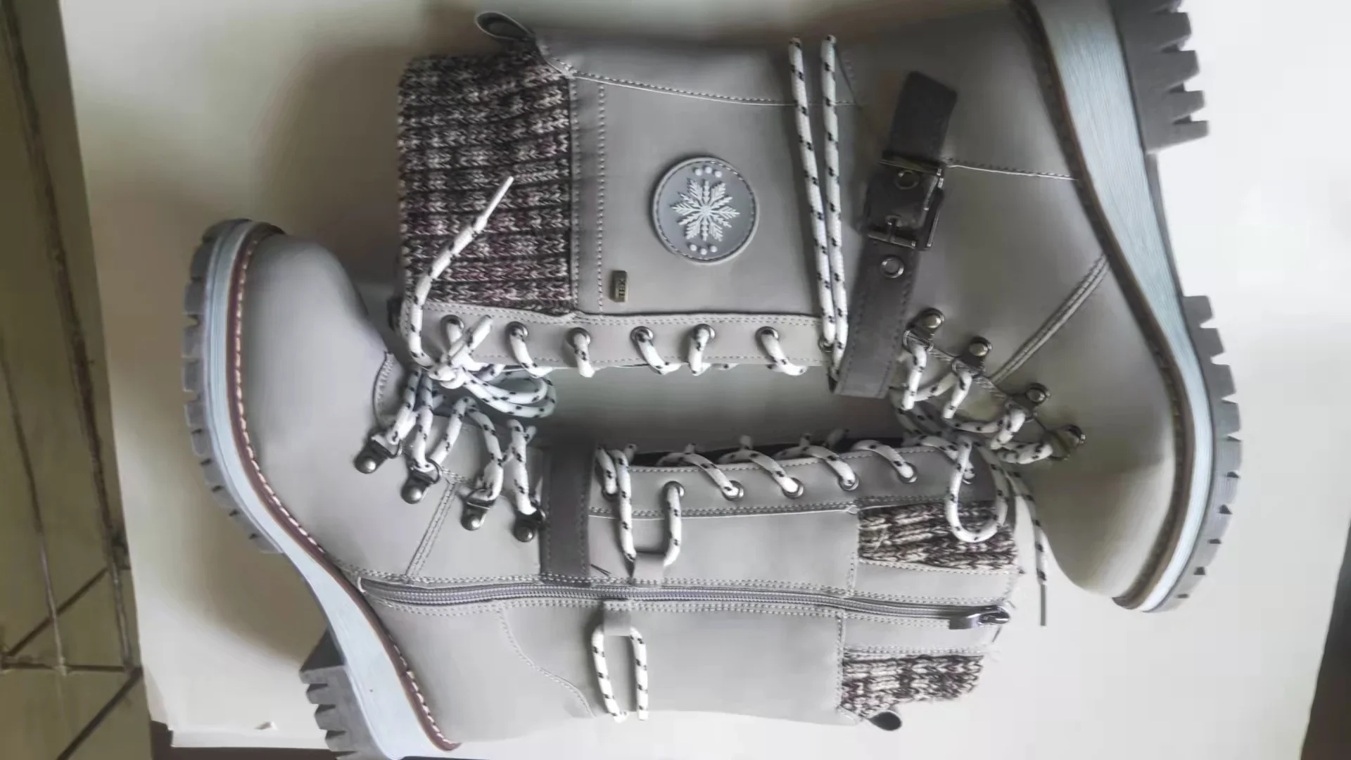 2025 frauen Winter Schnalle Spitze Gestrickte Mid-kalb Stiefel Niedrigen Ferse Runde Kappe Stiefel Top Qualität Winter Warme stiefel Frauen Botas De Mujer – Detail 19