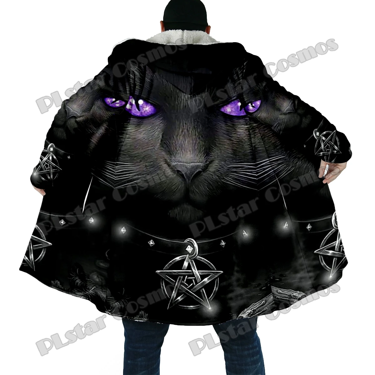 Capa con capucha de vellón grueso Unisex estampado 3D gato invierno - imagen 2