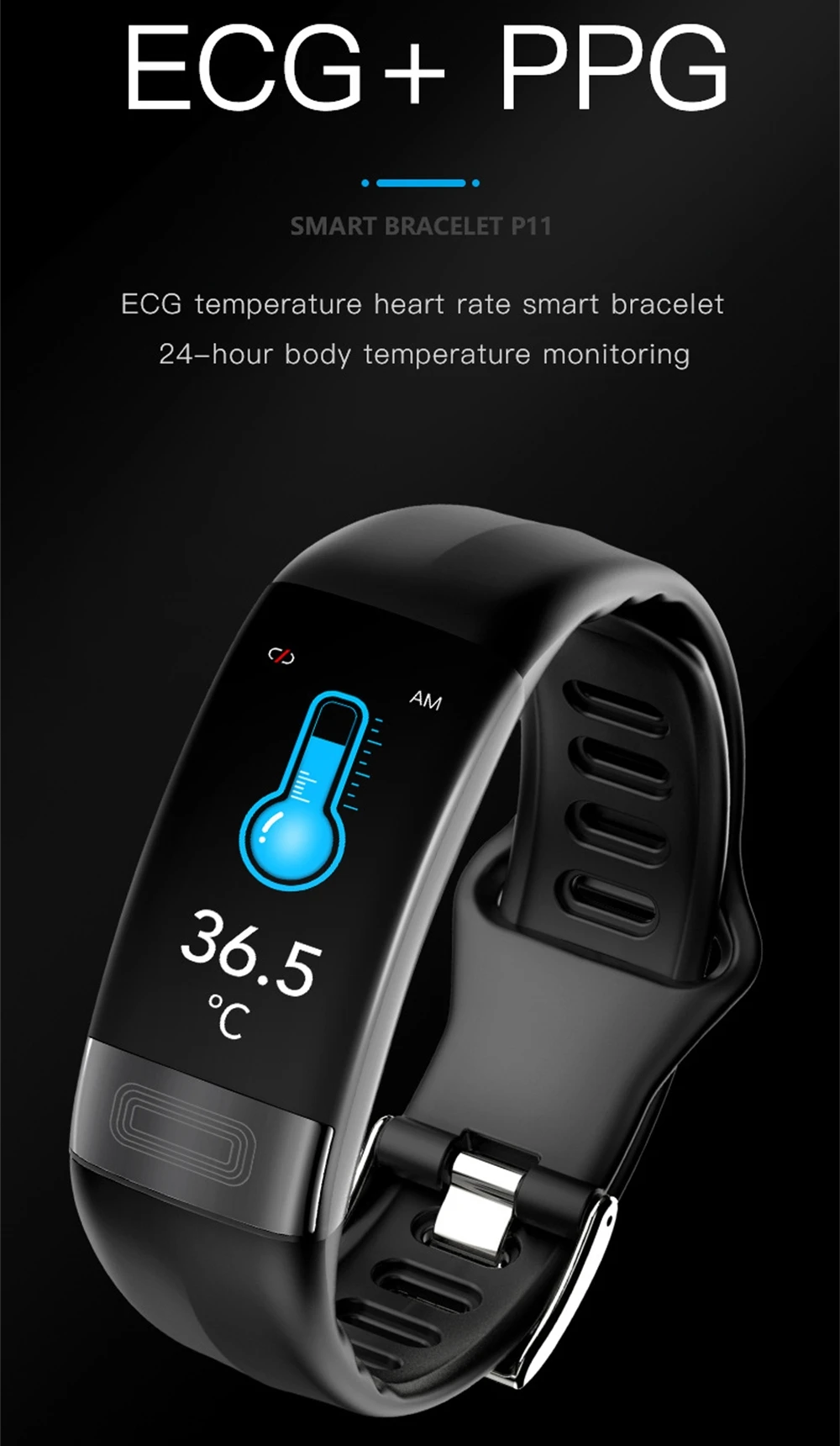 Sport Bracelet Healthy Watch ECG Heart Rate Blood Oxygen Body Temperature Calorie IP67 Waterproof P11 Plus Smart Vibration Alert