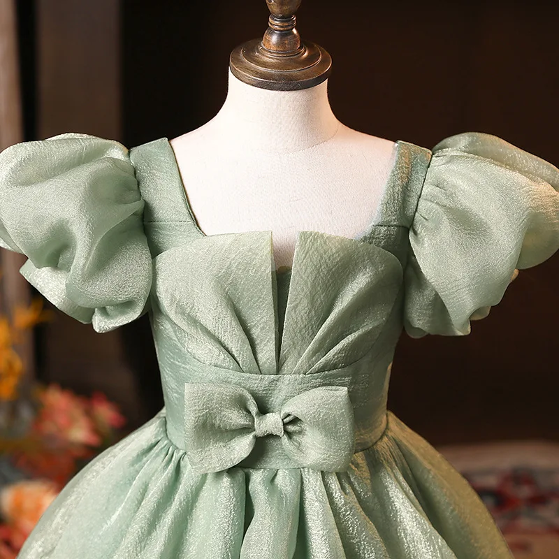 Girls' Green Formal Dress Princess Dress for Girls Host Fashionable Catwalk Piano Performance Dress Spring