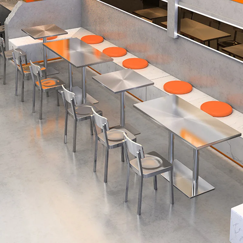 & Stainless Steel Rectangular Modern Minimalist Style Commercial Use Box Frame Structure Table and Chair Set