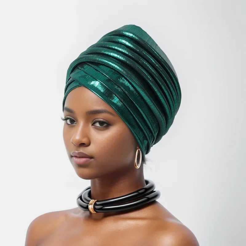 Topi Turban wanita Afrika bungkus kepala wanita Nigeria sudah dibuat ikat kepala Gele otomatis hiasan kepala Muslim hiasan kepala Pesta