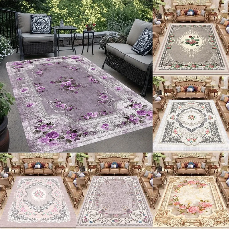 European Style Carpet for Living Room Home Decoration Luxury Large Rugs Bedroom Bedside Non-slip Mats Lint-free Easy Clean Rug