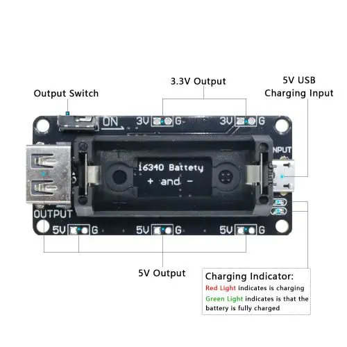 ESP8266 ESP32 Power Supply Rechargeable Dual 16340 Lithium Battery Charger Shield Module Output 3.3V 5V for Arduino R3