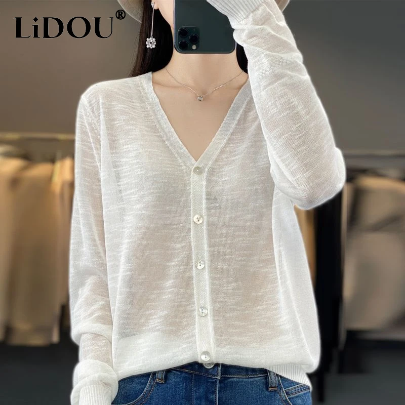 

Женская трикотажная футболка из волокна льна, однобортная тонкая свободная футболка с круглым вырезом и длинным рукавом, весна-лето 2023