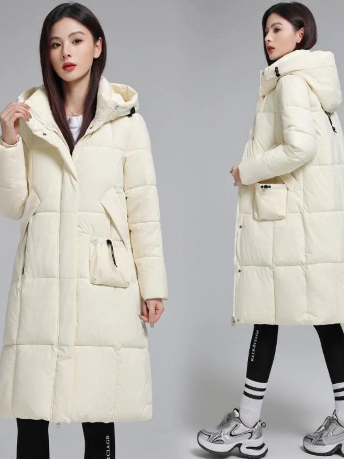 

Зимнее утепленное пуховое пальто оверсайз с капюшоном, средней длины, женская хлопковая одежда в корейском стиле, прямой крой, длинный рукав