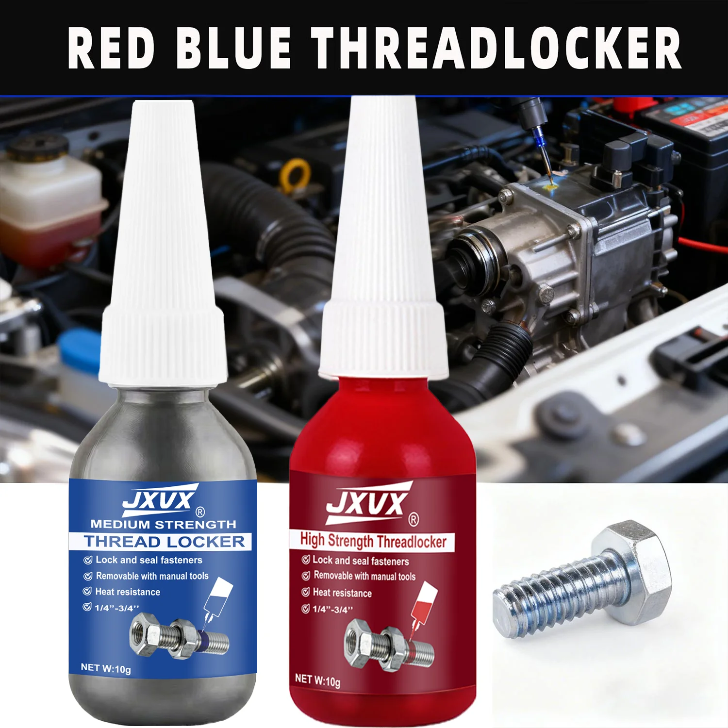 

243/271 Thread Lock Blue and Red, Threadlocker Removable & Permanent, Thread Locker Anaerobic Sealant for Nuts, Bolts, Fasteners and Metals, Against Losening and Leakage 10ml.