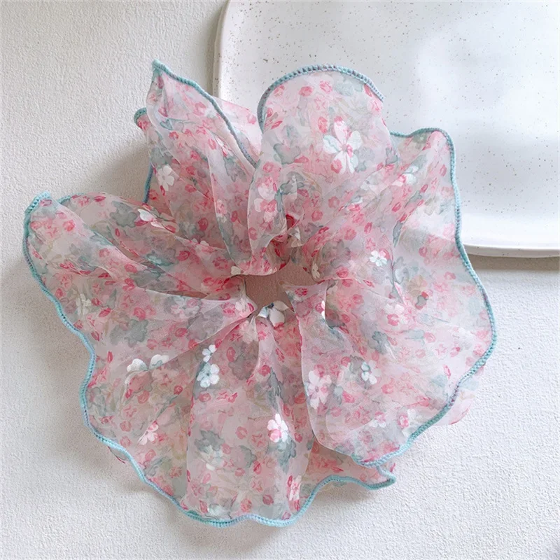 Summer Floral Scrunchies - Gauze Hair Bands for Women, Cute Elastic Hair Ties, Boho Hair Accessories 2025