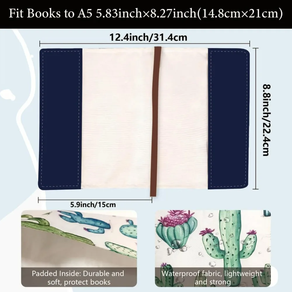 A5 Book Cover Sleeve for Textbook Paperback Novels Cynops Covers Hardcover 12.4x8.8Inch Label Strap Washable Classroom