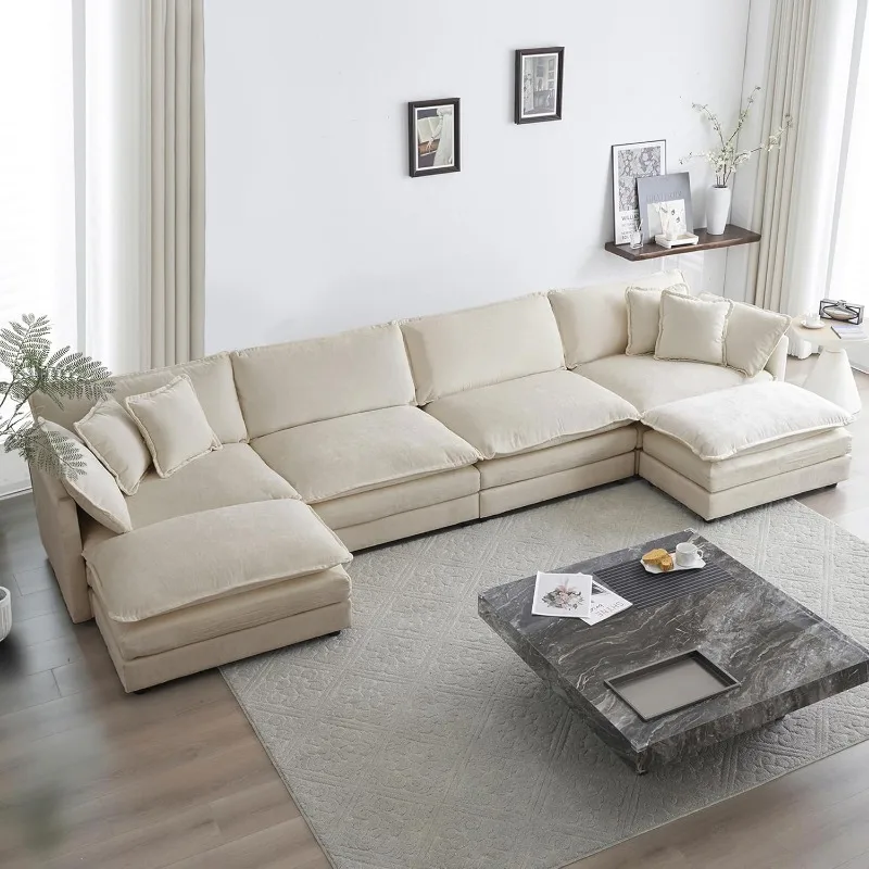 Sofa Cloud Modular kebesaran 146 inci, untuk ruang tamu, Sofa bentuk U besar Chenille Modern, kursi dalam nyaman