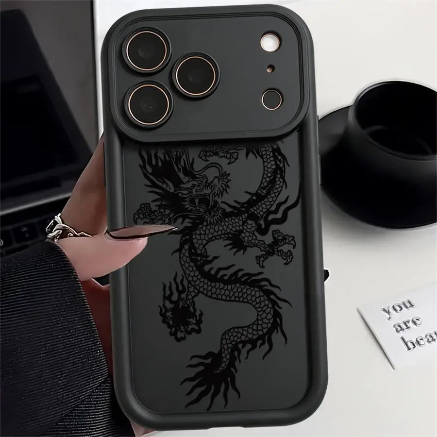 Phone Cover Case for iPhone 17 Pro Max 17e 16 12 Pro 14 Air 11 15 Plus 13 Black Line Dragon Snake view 5