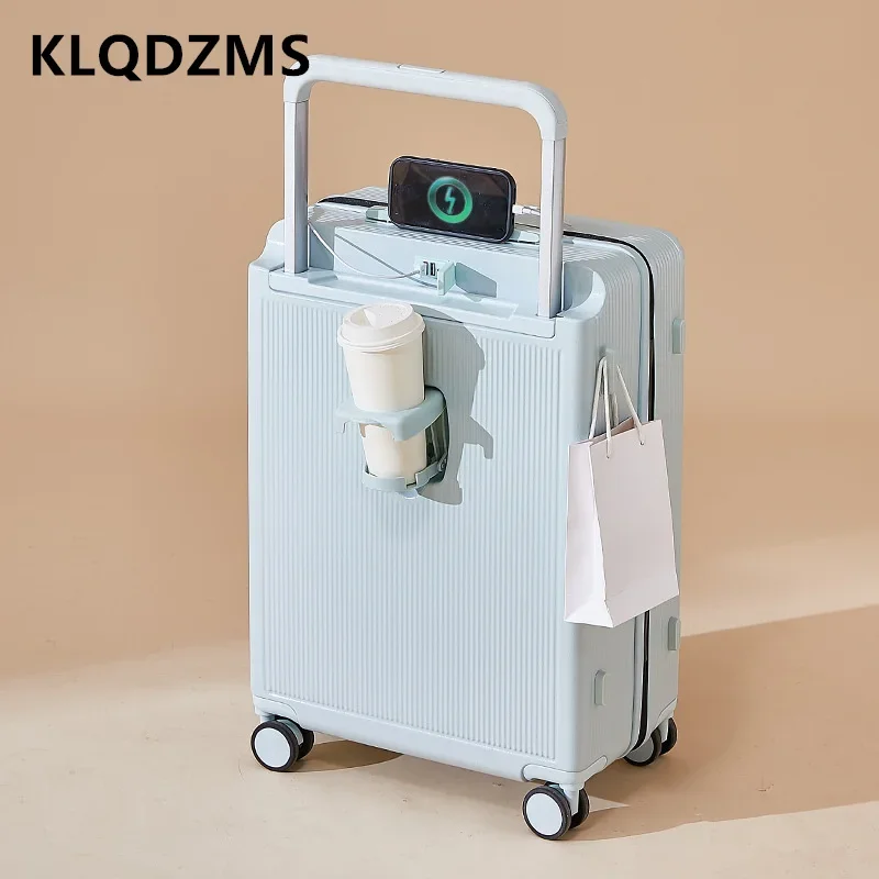 

KLQDZMS Luggage Travel Bag ABS+PC Boarding Case 24"26 USB Charging Trolley Case 20"22 Inch with Cup Holder Cabin Suitcase