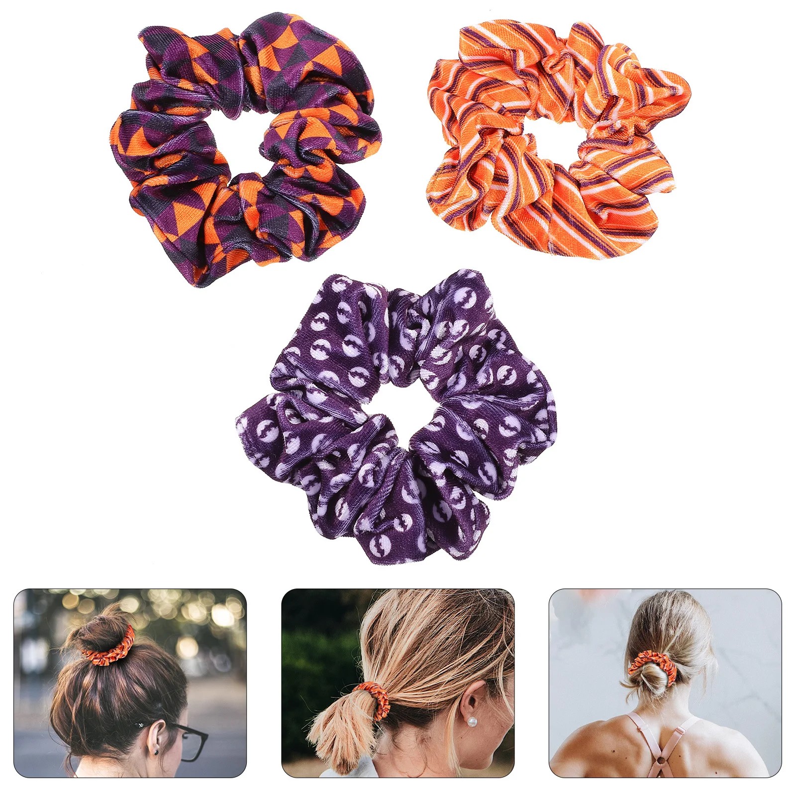 

3pcs Scrunchies Lightweight Elastic Scrunchies For Girls Halloween Style Ponytail Holder Festival Hair Rope Stylish Hairband