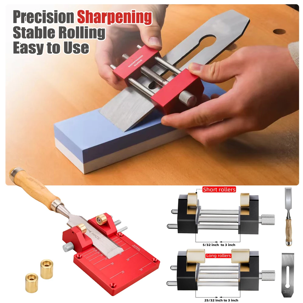 

Professional Woodworking Sharpening Jig, Fixed Angle Honing Guide with Tungsten Rod for Chisels & Plane Irons Tool Kit