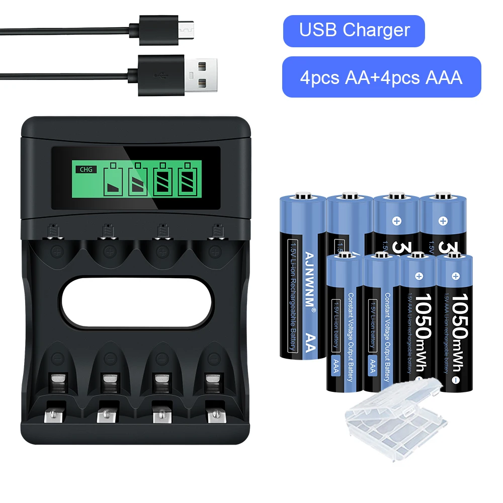 1.5V AA Rechargeable Battery 3400mWh+1050mWh 1.5V AAA Li-ion Lithium Rechargeable Battery For Clock Toys Camera AA battery 1.5v