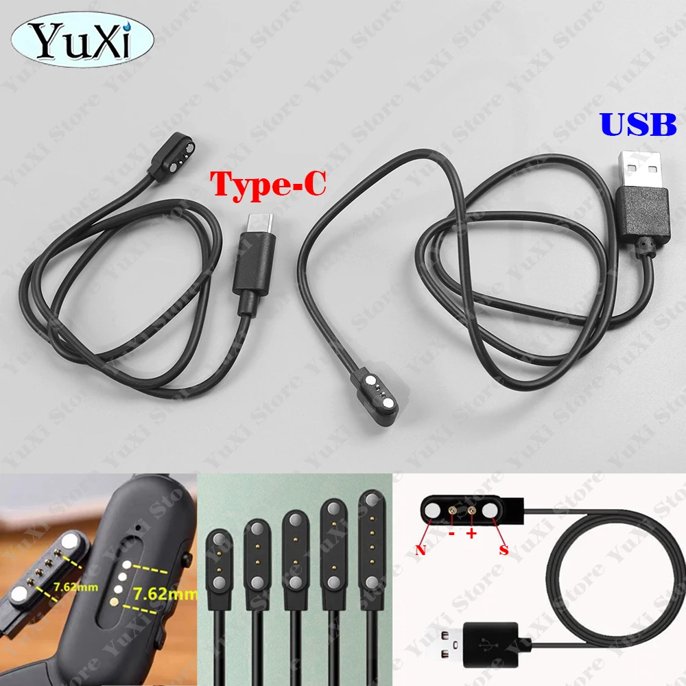 For Smartwatch Magnetic USB Type-C Dock Charging Cable Adapter 2Pin 4Pin for Adult Kids Smart Watch Power Charge Wire Cord