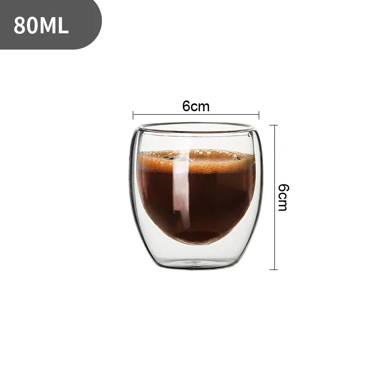 Double Wall Glass Cup Heat Insulation Transparent Handmade Tea Drink Cups MINI Whisky Cup Espresso Coffee Cup 80ML