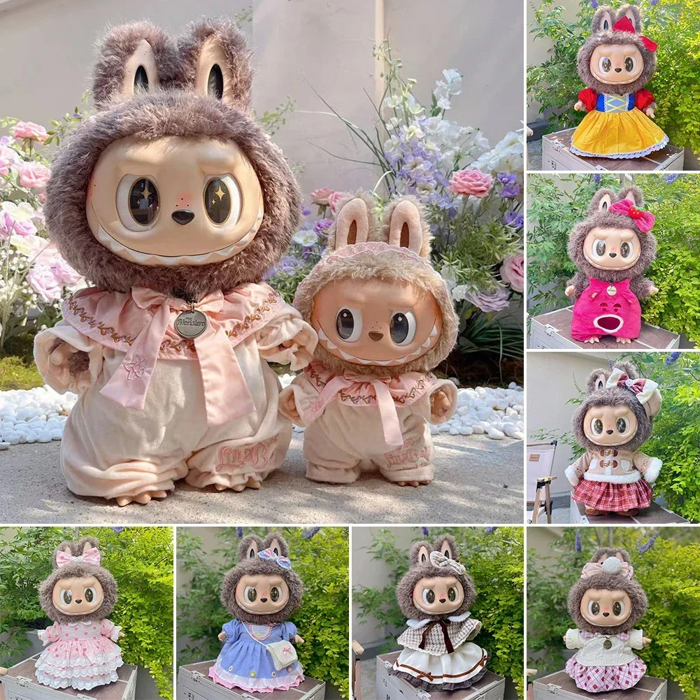 Roupa de boneca Labubu de 58 cm com capuz Zimomo e conjunto de roupas de acessórios combinando