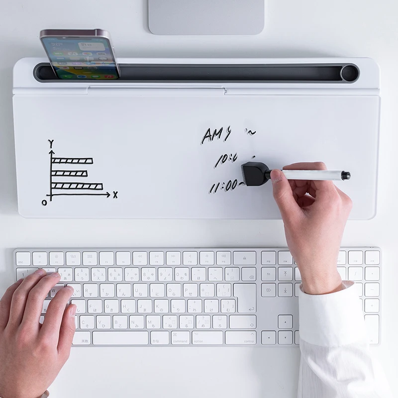 Versatile Desk Organizer: Whiteboard Memo Pad, Erasable Keyboard Stand, Phone Tablet Holder, and Pen Holder