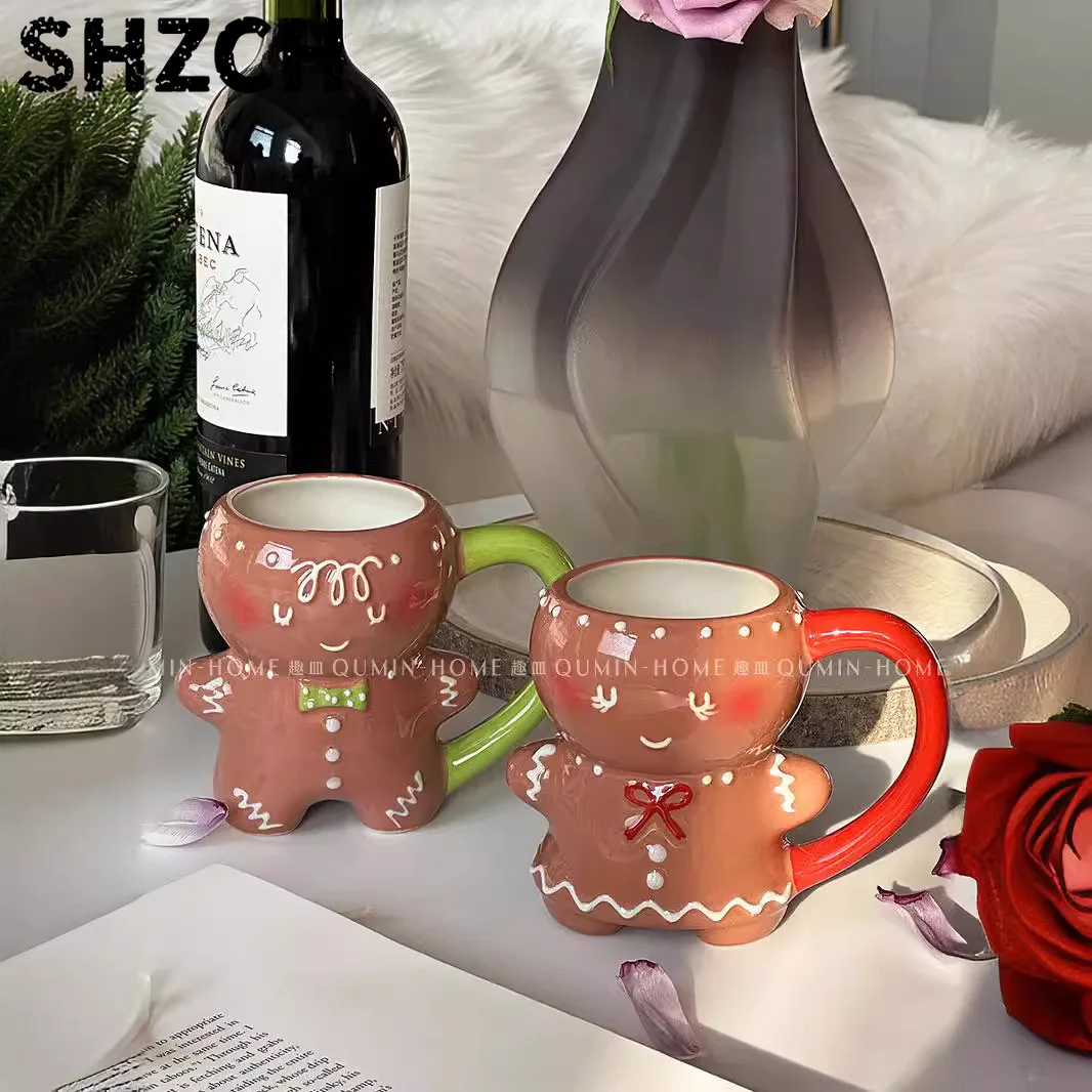 2026 New Christmas Gingerbread Man Ceramic Mug High Value Mug Breakfast Milk Coffee Mug 2-piece Set