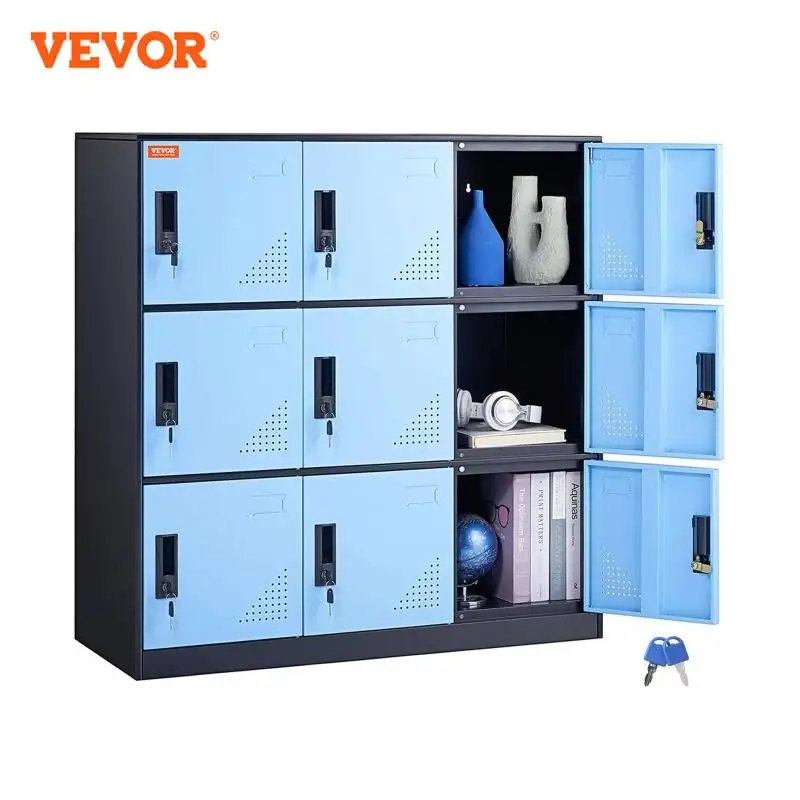 

VEVOR Metal Locker for Employees 9 Doors Storage Cabinet with Card Slot & Lock 66lbs Loading Capacity for Office Home School Gym