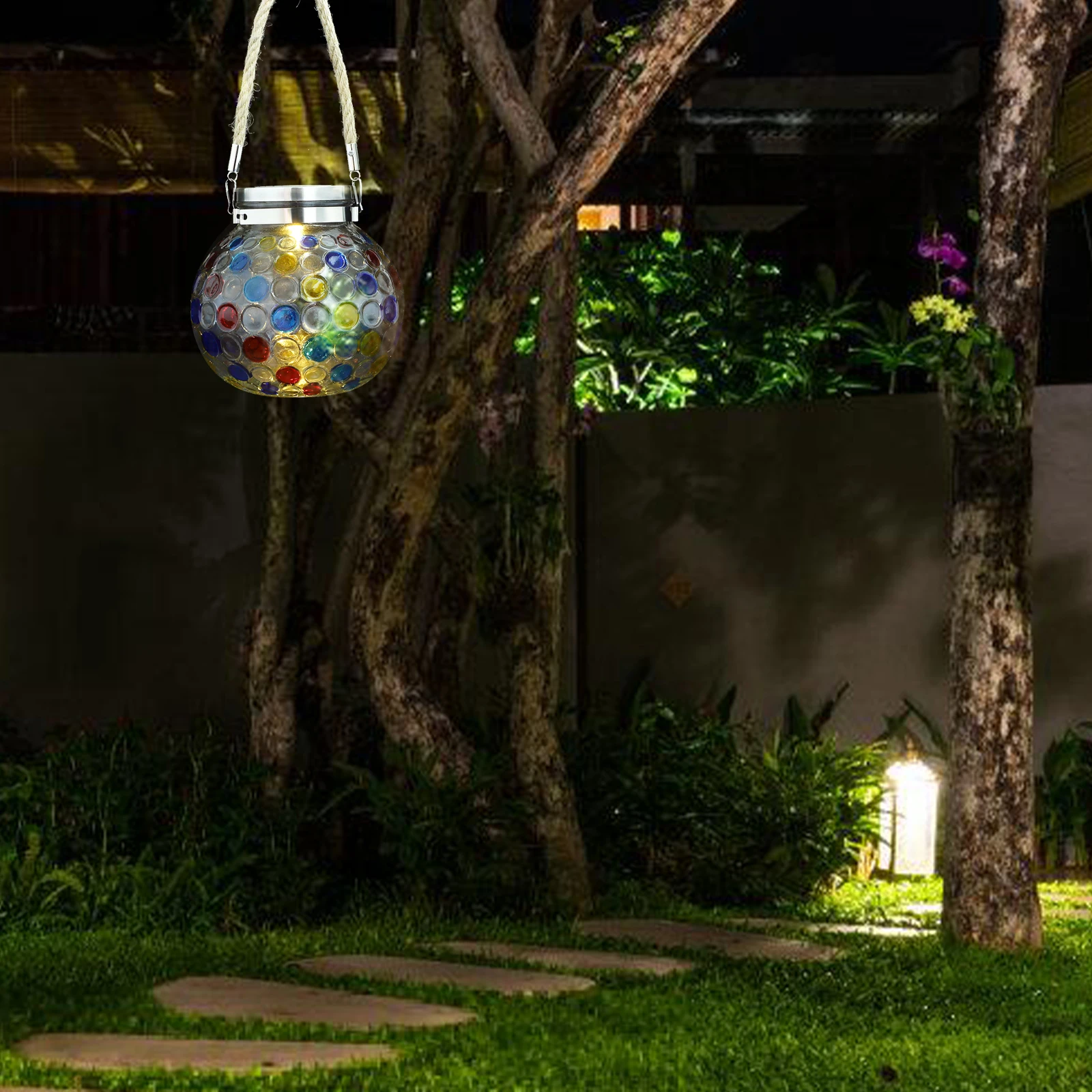 

Solar Powered Glass Jar Lamp Decorative Lights for Garden Yard Home Party Rechargeable Operated Mosaic Design Solar