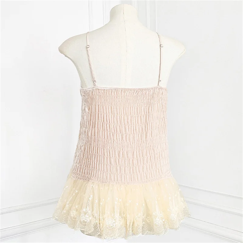 Women's vest New lace patchwork suspender sleeveless top for summer 2026 Sexy backless tanks top y2k pleated slim fit T-shirt