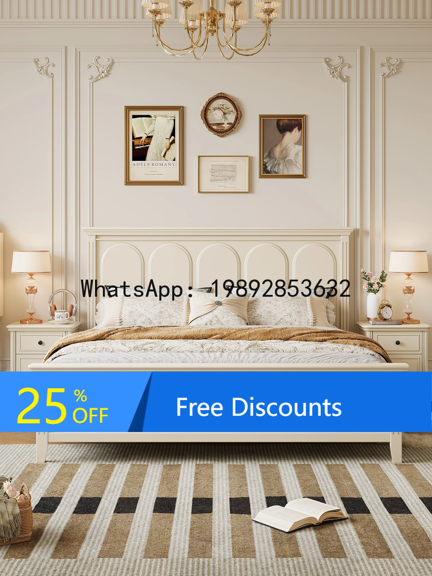 YFY French Cream Style White Solid Wood Bed American Simple Small Apartment 1.8M Double Bed Wedding Bed 1.5M Home Master Bedroom