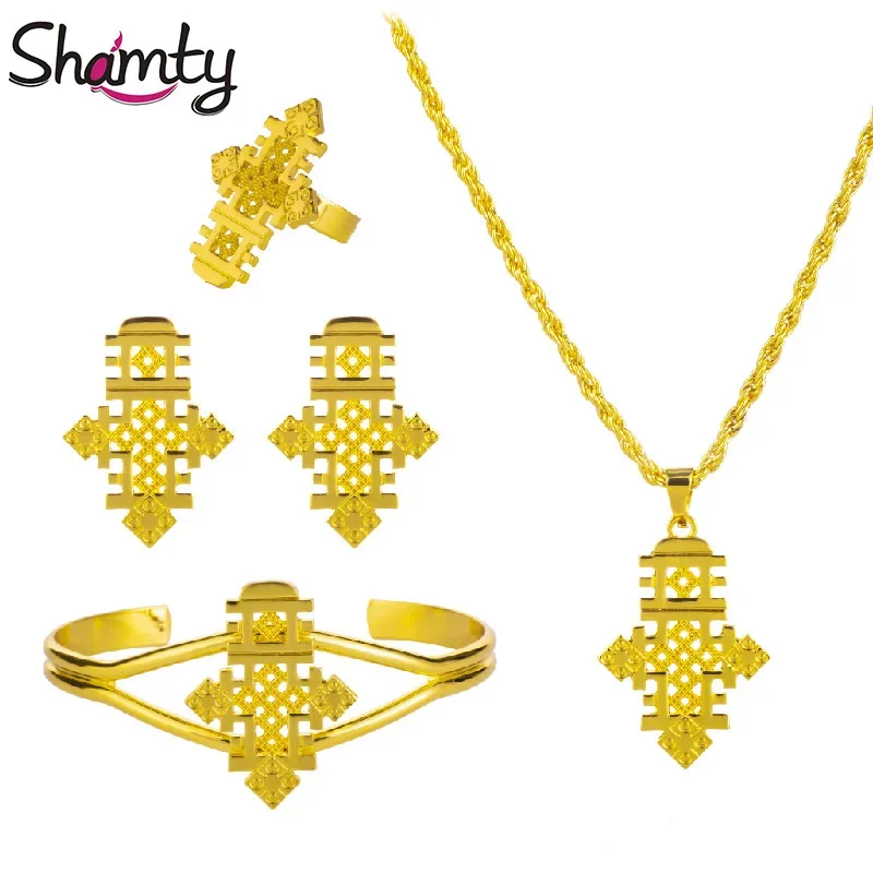 Shamty HOT Ethiopian Jewelry Sets Coptic Crosses Pure Gold Color Silver Color Sets Nigeria Eritrea Kenya Habesha style A30005