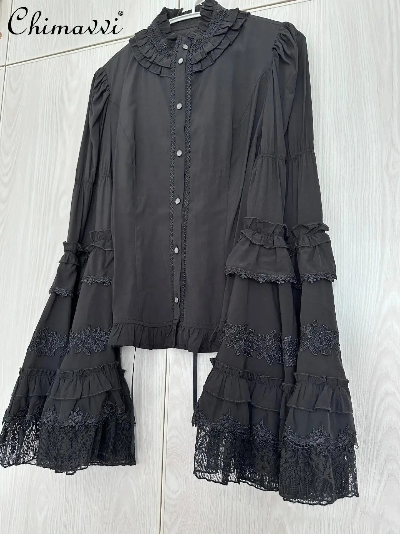 Lolita Style Gothic Gorgeous Cos Retro Women's Comic Show Shirt 2025 Spring and Autumn New Lace Elegant Splicing Blouse Tops