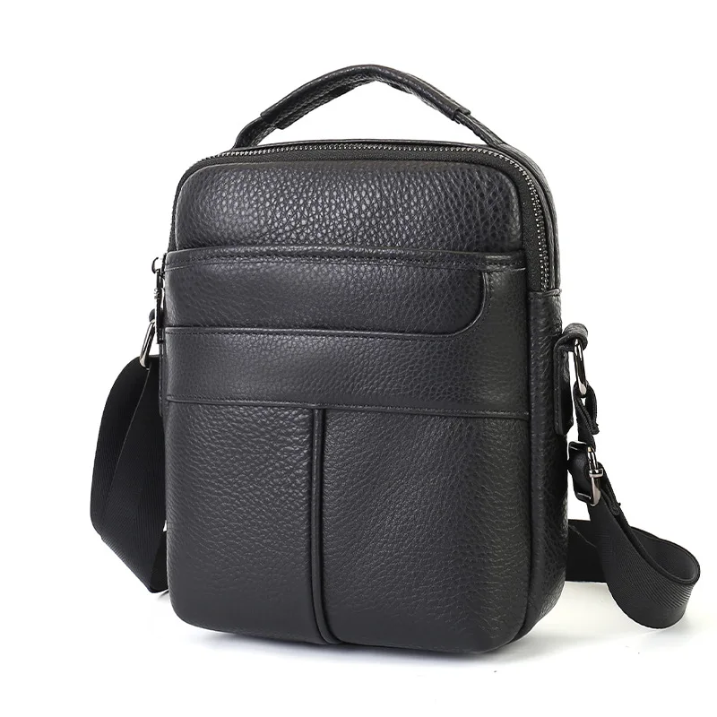 Casual Portable Men's Genuine Leather Shoulder Bag Vintage Black Messenger Bags Trend Cellphone Crossbody Satchel For Men Purse