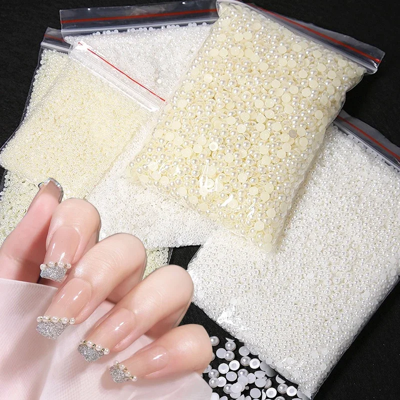 10000 pçs pérolas brancas arte do prego strass flatback meia pérola grânulo de unhas pedras jóias manicure encantos diy artesanal atacado